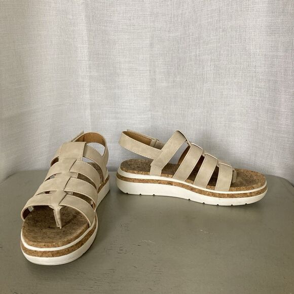 Adrienne Vittadini Size 9.5M Pebbles Faux Leather Strappy Cork Sandal Beige - Picture 1 of 11